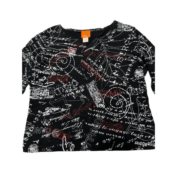 Hearts Of Palm Black Script Print Stretch Top Size Medium - Picture 3 of 10